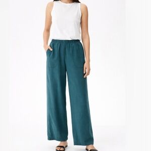 Parfois Wide Leg Pull On Elastic Waist Patch Pocket Trousers Teal Size M/L NWT